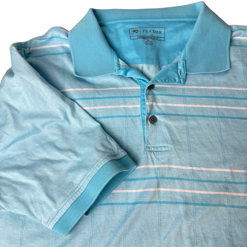 Jos. A. Bank Polo Shirt Mens XL Blue Leadbetter Golf Striped Cotton